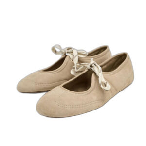 Zara Split Suede Lace Up Ballerina Flats Camel Tan EU 37 US 6.5